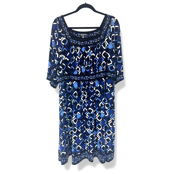 Apt. 9 Blue Geometric Print Square Neck Dress Size 2X 18 20 All-Season Plus Size - Picture 4 of 7